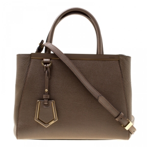Pre Owned Fendi Dark Beige Saffiano Leather Small 2Jours Tote