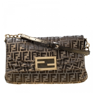 Pre Owned Fendi Gold/Silver Holographic Zucca Canvas New Forever Flap Shoulder Bag