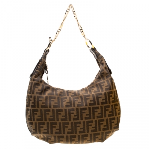Pre Owned Fendi Tobacco Zucca Canvas Chef Chain Hobo