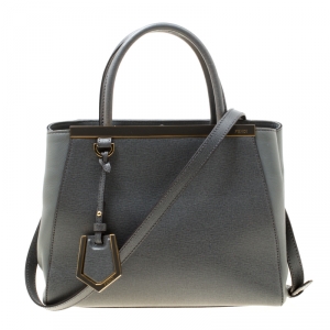 Pre Owned Fendi Grey Saffiano Leather Small 2Jours Top Handle Bag