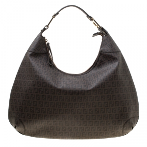 Pre Owned Fendi Tobacco Zucchino Coated Canvas Hobo