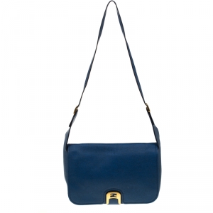 Fendi Blue Leather Messenger Bag
