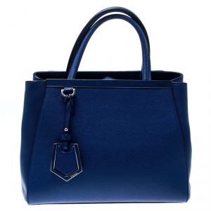 Pre Owned Fendi Blue Leather Petite Sac 2jours Elite Top Handle Bag