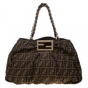 Pre Owned Fendi Tobacco Zucca Canvas Large Mia Tote