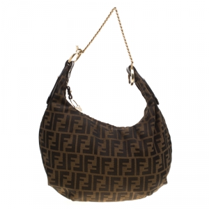 Pre Owned Fendi Tobacco Zucca Canvas Large Chef Chain Hobo