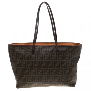 Pre Owned Fendi Tobacco Zucca Coated Canvas Roll Tote