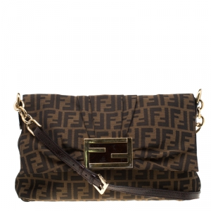 Pre Owned Fendi Tobacco Zucca Canvas Mia Flap Bag