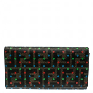 Pre Owned Fendi Tobacco Dotted Zucca Canvas Continental Wallet