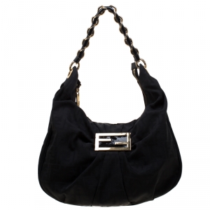 Pre Owned Fendi Black Zucca Canvas Mia Hobo