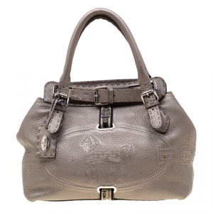 Pre Owned Fendi Grey Leather Villa Selleria Borghese Tote