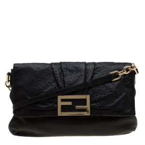 Pre Owned Fendi Black Leather Mia Crossbody Bag