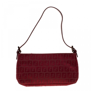 Pre Owned Fendi Red Zucchino Nylon Shoulder Bag