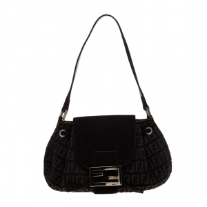 Pre Owned Fendi Black Canvas and Suede Shoulder Bag