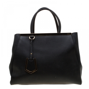 Pre Owned Fendi Black Leather Medium 2jours Tote
