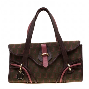Pre Owned Fendi Multicolor Zucchino Canvas and Leather Satchel