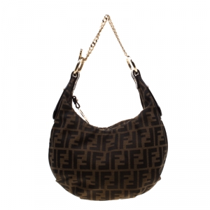 Pre Owned Fendi Brown Zucca Canvas and Leather Chef Chain Link Hobo