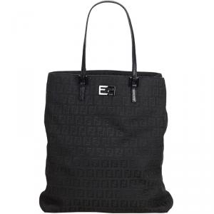 Pre Owned Fendi Black Zucchino Jacquard Tote Bag