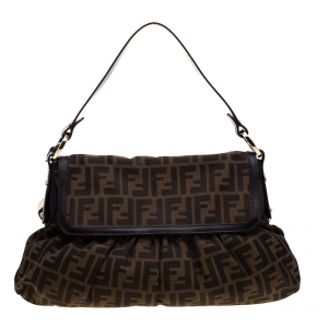 Pre Owned Fendi Tobacco Zucca Canvas and Leather Medium Chef Shoulder Bag