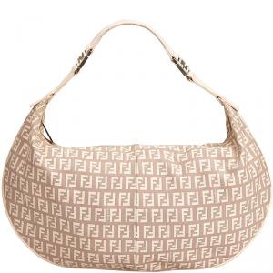 Pre Owned Fendi Pink Zucchino Canvas Hobo Bag