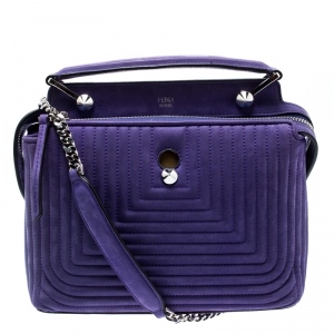 Pre Owned Fendi Purple Quilted Nubuck Leather Dotcom Click Shoulder Bag