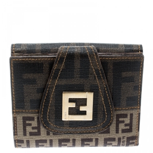 Pre Owned Fendi Beige/Brown Zucca Coated Canvas Compact Wallet