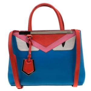 Pre Owned Fendi Blue Leather Petite 2Jours Monster Tote