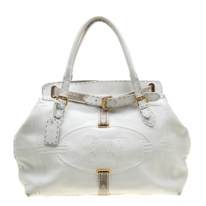 Pre Owned Fendi White Leather Villa Selleria Borghese Tote 