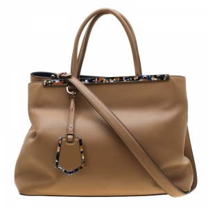 Pre Owned Fendi Light Brown Leather 2Jours Confetti Tote
