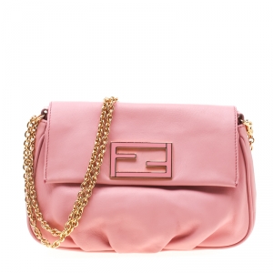 Pre Owned Fendi Pink Leather Fendista Pochette Crossbody Bag