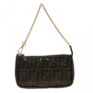 Pre Owned Fendi Tobacco Zucca Canvas Mini Pochette Bag