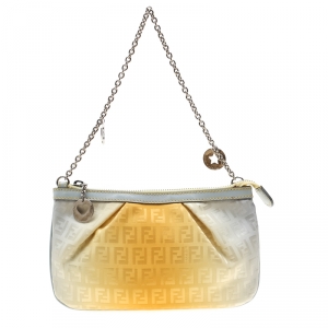 Pre Owned Fendi Yellow Ombre Zucchino Canvas Pochette Bag