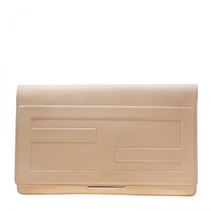 Pre Owned Fendi Beige Leather Tube Macro Clutch