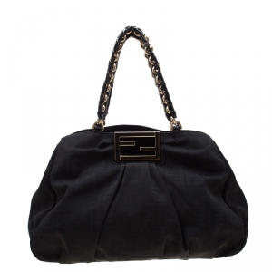 Pre Owned Fendi Black Zucca Canvas Large Mia Shoulder Bag