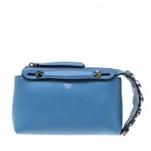 Pre Owned Fendi Light Blue Crystal Embellished Leather Mini  By The Way Crossbody Bag