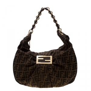 Pre Owned Fendi Brown Zucca Canvas Mia Hobo