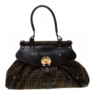 Pre Owned Fendi Tobacco Zucca Canvas and Leather Medium Magic Shoulder Bag