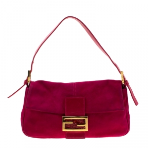 Pre Owned Fendi Fuchsia Suede and Leather Mama Baguette Bag