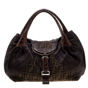 Pre Owned Fendi Tobacco Zucca Canvas and Leather Spy Bag