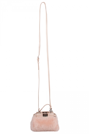 Pre Owned Fendi Peach Sherling Micro Peekaboo Crossbody Bag