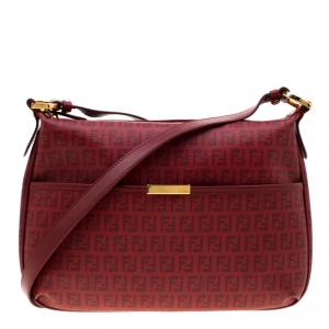 Pre Owned Fendi Red Zucchino Coated Canvas Spalmati Shoulder Bag