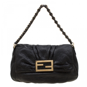 Pre Owned Fendi Black Leather Mia Flap Shoulder Bag