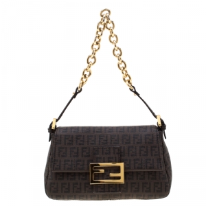 Pre Owned Fendi Tobacco Zucchino Coated Canvas Mini Mama Shoulder Bag