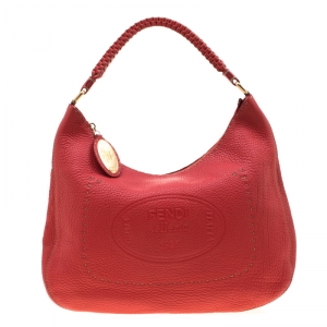 Pre Owned Fendi Red Leather Selleria Hobo 