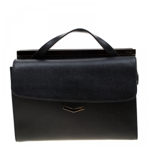 Pre Owned Fendi Black Textured Leather Small Demi Jour Top Handle Bag