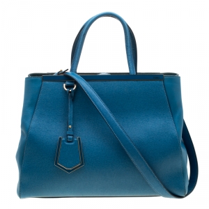 Pre Owned Fendi Blue Saffiano Leather 2Jours Top Handle Bag