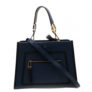 Pre Owned Fendi Blue/Black Leather Runaway Top Handle Bag