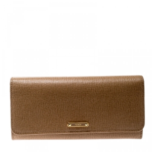 Pre Owned Fendi Beige Leather Elite Continental Wallet