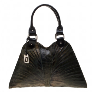 Pre Owned Fendi Green Leather Devil Trapezio Shoulder Bag