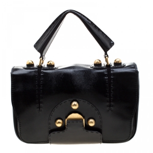 Pre Owned Fendi Black Patent Leather F3 Secret Code Top Handle Bag