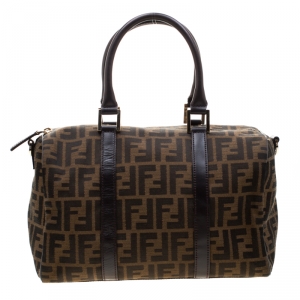 Pre Owned Fendi Tobacco Zucca Canvas Boston Bag